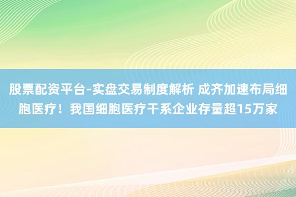 股票配资平台-实盘交易制度解析 成齐加速布局细胞医疗！我国细胞医疗干系企业存量超15万家