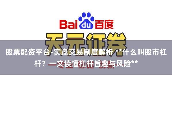股票配资平台-实盘交易制度解析 **什么叫股市杠杆？一文读懂杠杆旨趣与风险**
